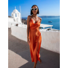 Oranžové lesklé elegantné šaty MADALYN s viazaním na chrbte