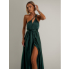 Smaragdové lesklé šaty VALERDI s variabilným viazaním a rázporkom