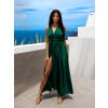 Smaragdové lesklé šaty VALERDI s variabilným viazaním a rázporkom
