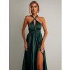 Smaragdové lesklé šaty VALERDI s variabilným viazaním a rázporkom