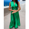 Zelené lesklé šaty VALERDI s variabilným viazaním a rázporkom