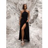 Čierne dlhšie elegantné šaty MYSTIS s rázporkami