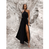 Čierne dlhšie elegantné šaty MYSTIS s rázporkami
