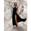 Čierne dlhšie elegantné šaty MYSTIS s rázporkami