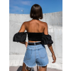 Čierny elegantný crop top DENNER s rukávmi