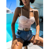 Béžové elegantní body DASY s řasením (Veľkosť M/L)
