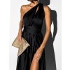 Čierne lesklé šaty VALERDI s variabilným viazaním a rázporkom