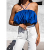 Modrý riasený crop top MONTEREY