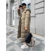 54633 15 tmave bezova dlouha prosivana bunda walnut s kapsami