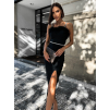 Černé elegantní šaty MELLI s peříčky (Veľkosť L)