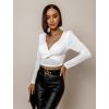 Bílý elegantní crop top LINNE s dlouhým rukávem (Veľkosť ONESIZE)
