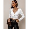 Bílý elegantní crop top LINNE s dlouhým rukávem (Veľkosť ONESIZE)