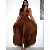 Hnedé lesklé šaty VALERDI s variabilným viazaním a rázporkom