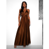 Hnedé lesklé šaty VALERDI s variabilným viazaním a rázporkom