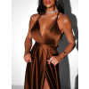 Hnedé lesklé šaty VALERDI s variabilným viazaním a rázporkom