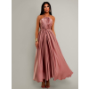 Staroružové dlhé lesklé elegantné šaty MADES so zaväzovaním