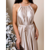 Béžové dlouhé lesklé elegantní šaty MADES se zavazováním (Veľkosť ONESIZE)