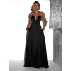 Čierne dlhé elegantné šaty BREALYN s vreckami