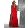 Červené dlhé elegantné šaty BREALYN s vreckami