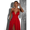 Červené dlhé elegantné šaty BREALYN s vreckami