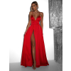 Červené dlhé elegantné šaty BREALYN s vreckami