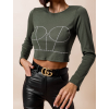 Khaki crop top AFRA s kamínky (Veľkosť ONESIZE)