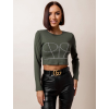Khaki crop top AFRA s kamínky (Veľkosť ONESIZE)