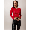 Červený crop top AFRA s kamínky (Veľkosť ONESIZE)