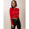 Červený crop top AFRA s kamínky (Veľkosť ONESIZE)