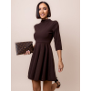 Tmavohnedé elegantné šaty GROUND s dlhým rukávom