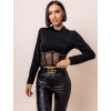 Černý elegantní crop top GIDEOMI s dlouhým rukávem (Veľkosť ONESIZE)