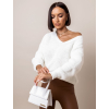 Biely sveter IRENE s výstrihom do V