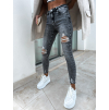 Šedé denim džíny LIDIE s roztrženými nohavicemi (Veľkosť L)