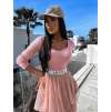 Světle růžový crop top LECIEL s dlouhým rukávem (Veľkosť ONESIZE)