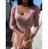 Světle růžový crop top LECIEL s dlouhým rukávem (Veľkosť ONESIZE)