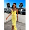 Žluté elegantní šaty MERIE s rozparkem (Veľkosť ONESIZE)