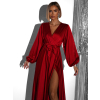 Bordó elegantní šaty WOMAN s dlouhým rukávem (Veľkosť ONESIZE)
