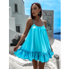 Tyrkysové volánikové šaty GLASSY voľného strihu