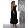 Čierne lesklé elegantné šaty YASMINE s rázporkom
