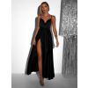 Čierne lesklé elegantné šaty YASMINE s rázporkom