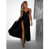 Čierne lesklé elegantné šaty YASMINE s rázporkom