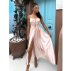 Baby ružové lesklé elegantné šaty YASMINE s rázporkom