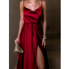 Bordó lesklé elegantné šaty YASMINE s rázporkom