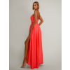 Koralové lesklé dlhé plesové šaty CHRYSANTHE