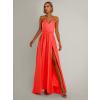 Koralové lesklé dlhé plesové šaty CHRYSANTHE
