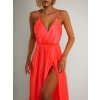 Koralové lesklé dlhé plesové šaty CHRYSANTHE