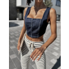 Tmavě modrý denim crop top VEGASI (Veľkosť ONESIZE)