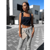 Tmavě modrý denim crop top VEGASI (Veľkosť ONESIZE)