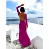 Fialové dlhé elegantné šaty NINTENI s prestrihom na chrbte