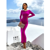 Fialové dlhé elegantné šaty NINTENI s prestrihom na chrbte